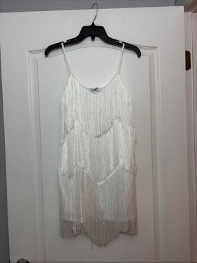 Lavish White Fringe Slip Dress